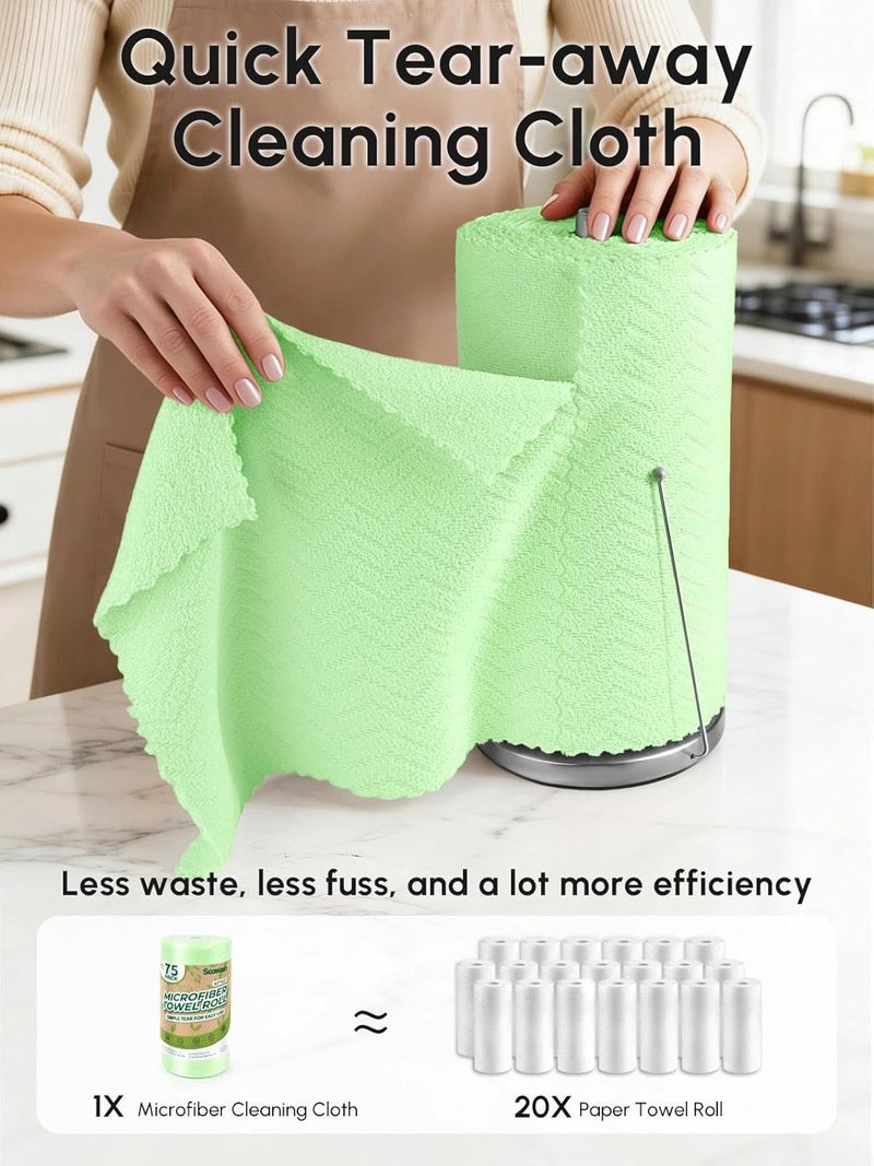 SOOWASH Microfiber Cleaning Cloths Roll, 75 Pack Tear Away Microfiber Towels Roll, 12" x 12" Lint Free Rags, Reusable Cleaning Cloths, Washable, Scratch Free,Ultra Absorbent Dish Rags(Green Ripple) - Image 2